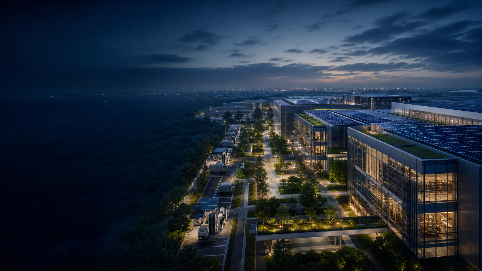 Conceptual zero-carbon industrial park with integrated photovoltaic architecture